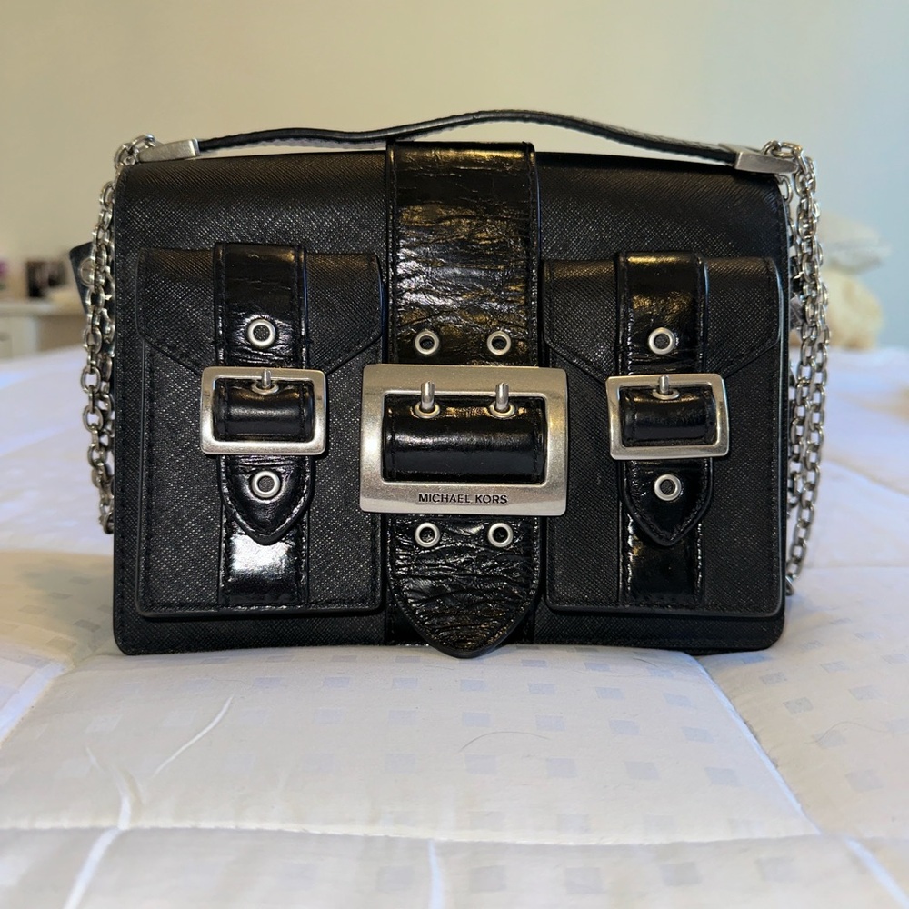 Michael Kors Black Buckle Leather Chain Bag